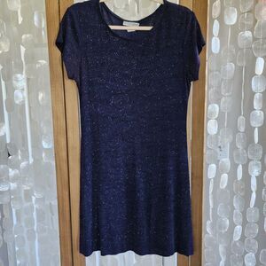 Betsy & Adam 9-10 90s Y2k Vintage Sparkle Tee Shirt Dress Navy Blue Barbie core